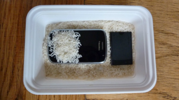 Use uncooked rice to soak moisture