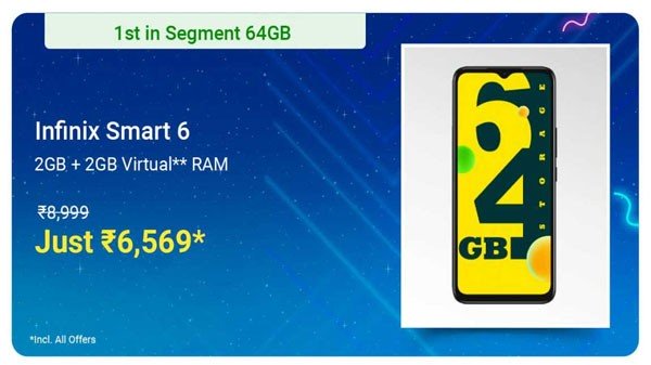 Infinix Smart 6 ఫీచర్లు, స్పెసిఫికేషన్లు (లైట్ సీ గ్రీన్):